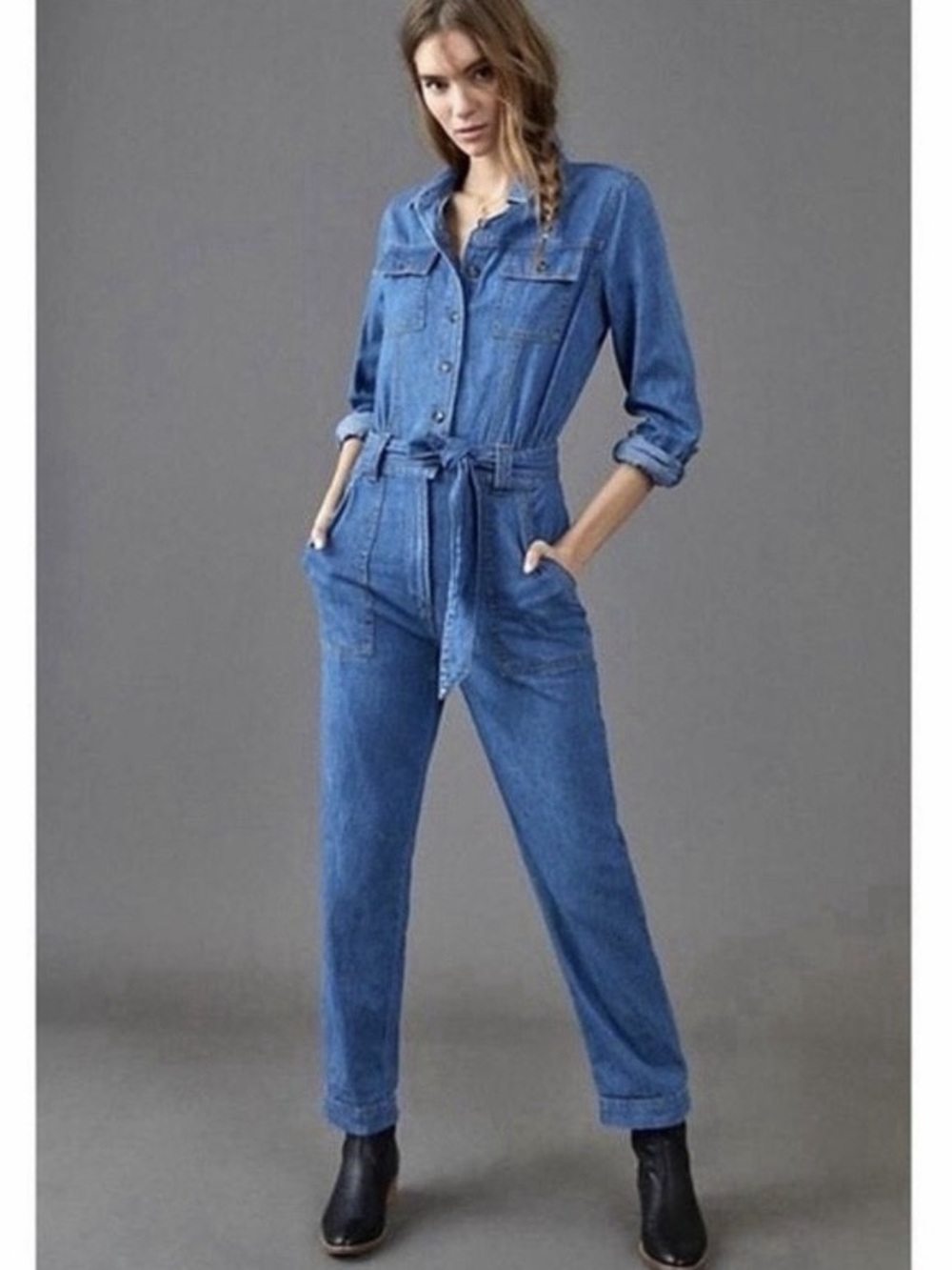 Anthropologie Pilcro and‎ the Letterpress Denim Jumpsuit Long Sleeve Size XS